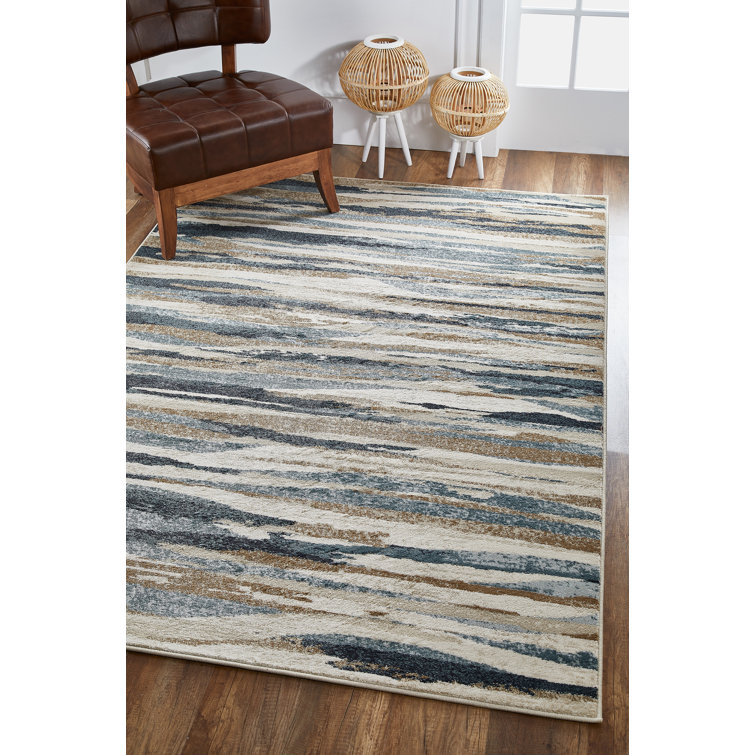 Orren Ellis Kohsuke Power Loom Performance Blue/Brown/Gray Rug & Reviews Wayfair